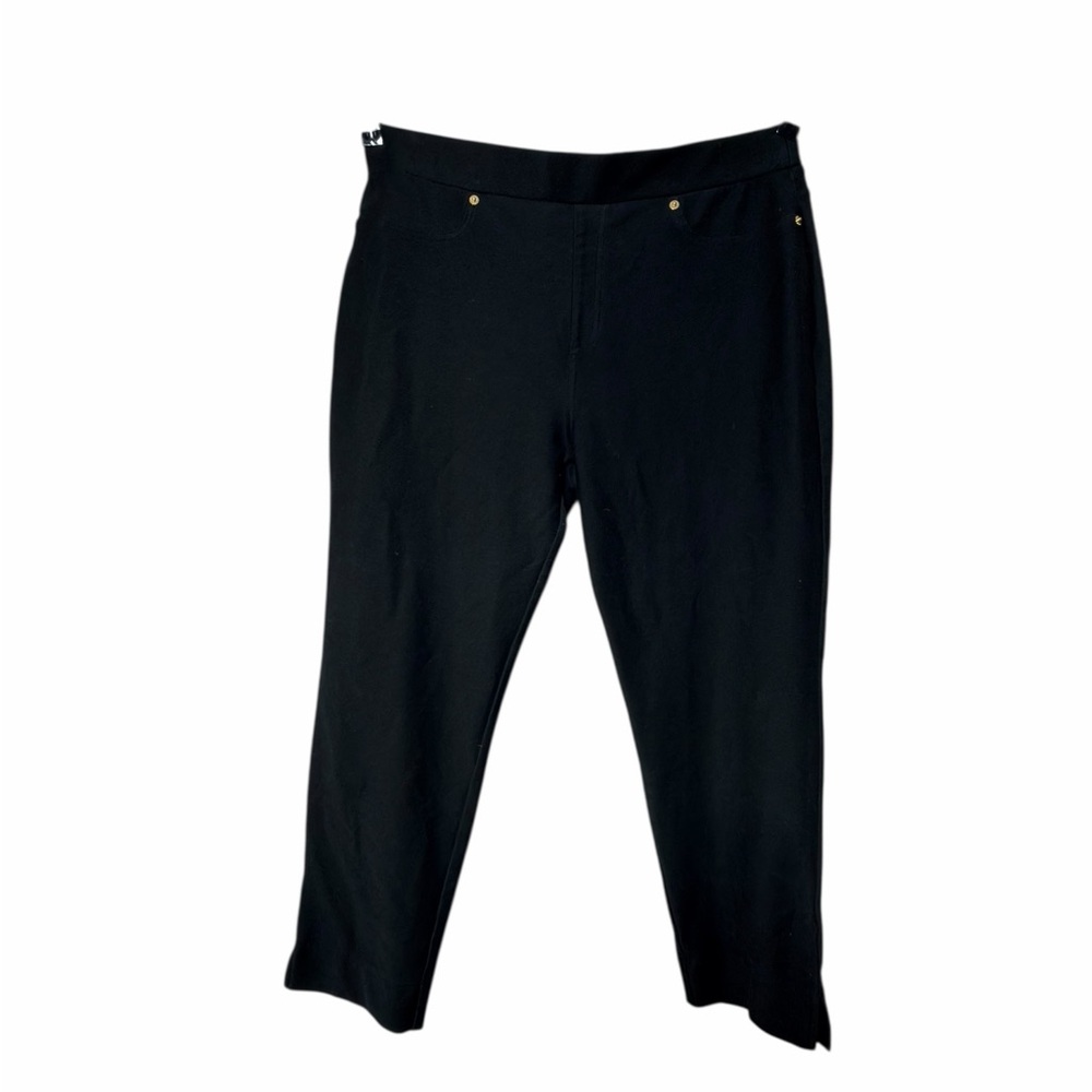 MICHAEL Michael Kors Black Pull On Ankle Pants Gold Hardware XL Stretch Slim